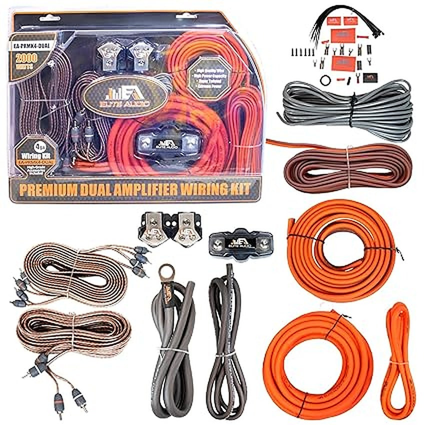 Elite Audio PRMK4-DUAL Premium 4 Gauge Dual Amp Kit – CCA Wire, Triple-Shielded RCA, ANL Fuse Holder