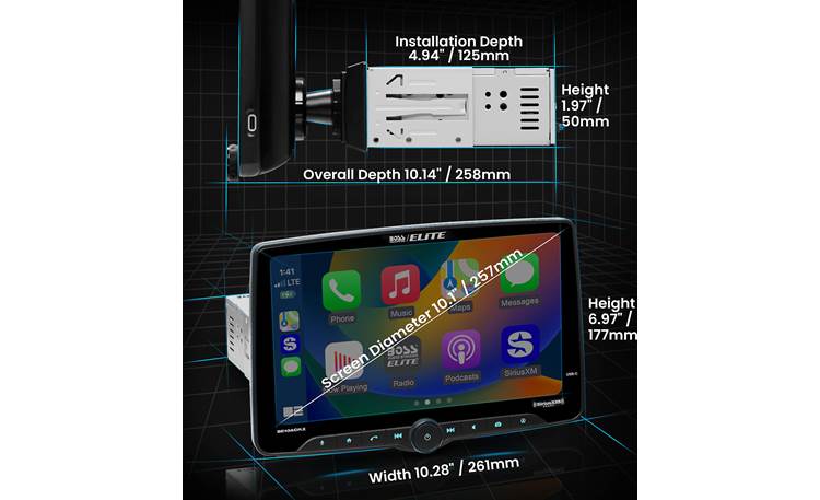 Boss Audio Elite BE10ACP.WX Digital Multimedia Receiver 10.1" Capacitive Touchscreen Volume Knob Satellite Radio Compatibility